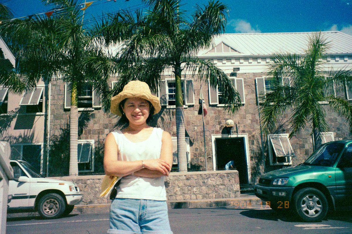 Woman in front of police station