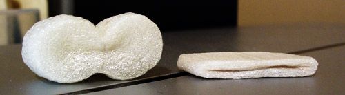 Packing Peanut; before and after flattening