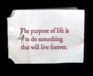 The purpose of life is to do something that will live forever.
