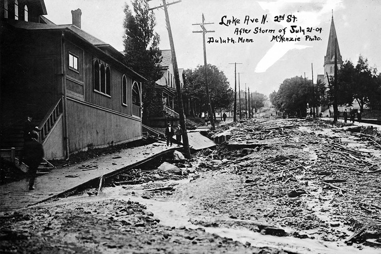 Hugh McKenzie - Flood damage at Lake Avenue, Duluth, Minnesota, July, 1909
