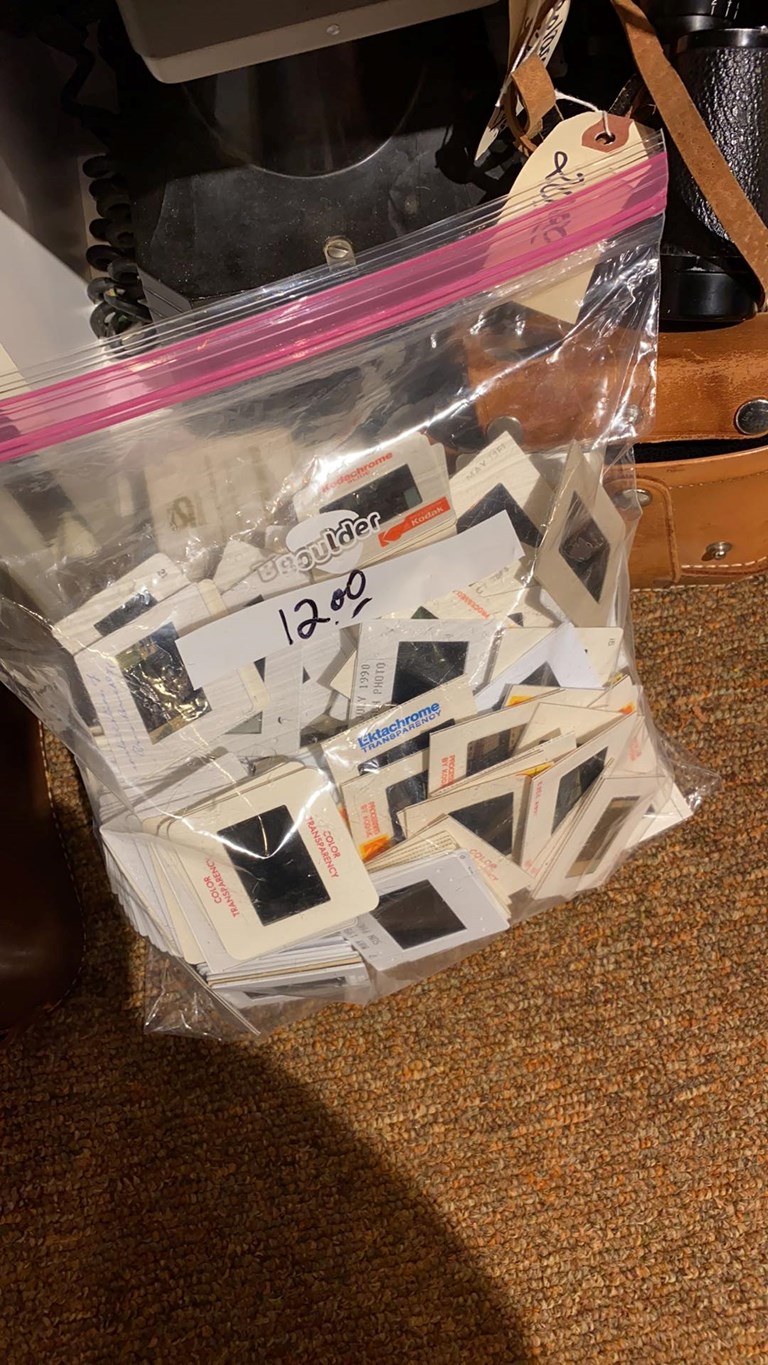 Bag of slides in an antique store.
