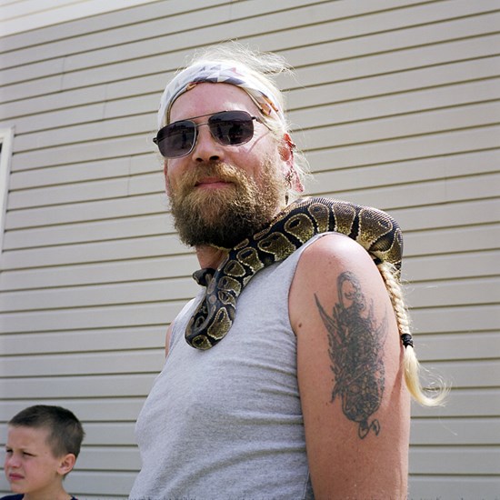 A Man With A Snake On His Shoulder, Birnamwood, Wisconsin, June 2010